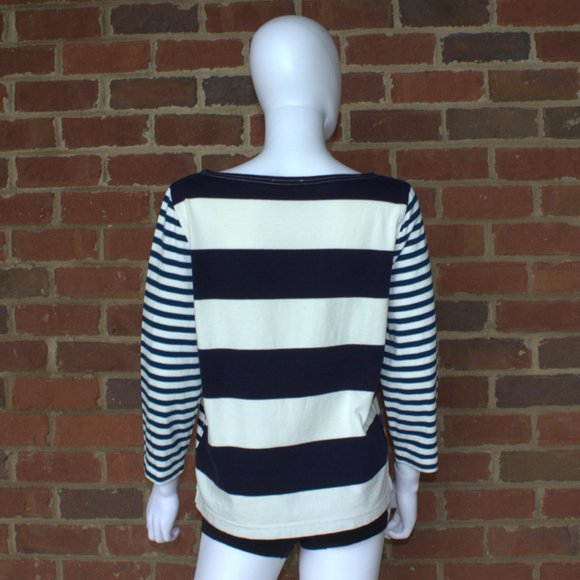 J. Crew | Patchwork Striped 3/4 Sleeve Shirt | Blue-White-Cream | F1456 | Size M - Picture 6 of 11